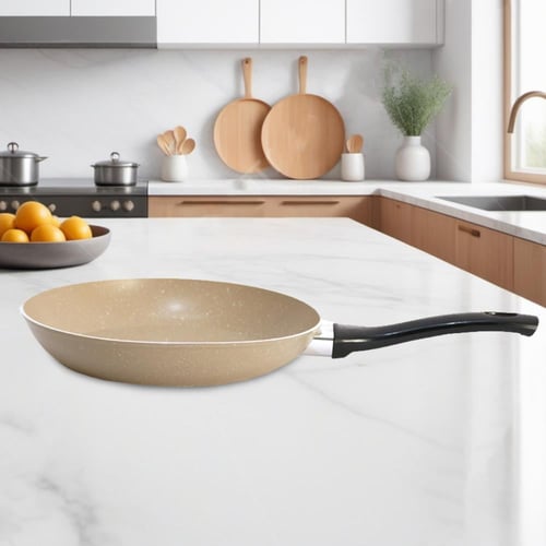 مقلاة رخامي مدور بيج يد طويل مقاس 26 سم