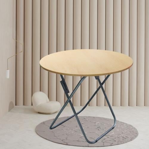 طاولة خشبية مدور مع أرجل حديد - بني