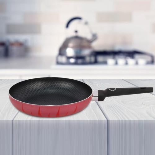 مقلاة مدور بيد طويل مقاس احمر مخطط 28سم