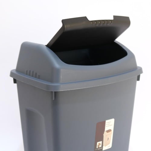 درام زبالة بلاستيك رمادي بغطاء 15 لتر