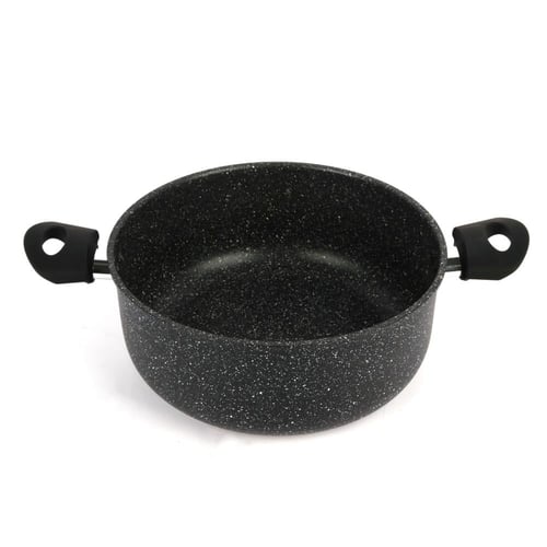 قدر غطاء زجاج بيدين اسود جرانيت مقاس 24 سم