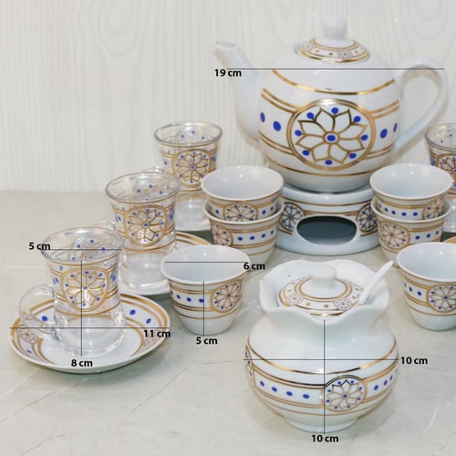 طقم بيالات شاي زجاج وفناجين قهوة سيراميك مع صحون ا...