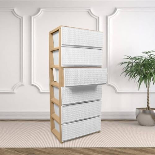 دروج تخزين بامبو خشبي 6 دور ابيض/ بيج