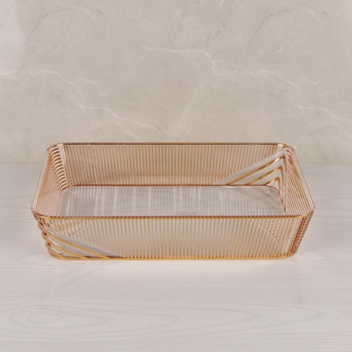 صواني اكريلك مذهب مستطيل بغطاء شفاف كبير