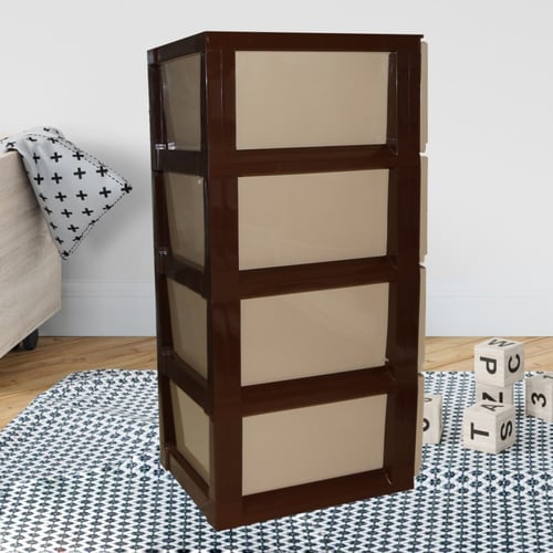 درج تخزين بلاستيك 4 طوابق بيج بني