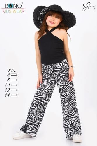 طقم بناتي باللون الاسود خامة ريب مضلع وبنطلون سوفت...