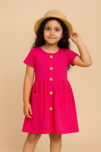 فستان بناتي صيفي بأزرار أمامية – خامة قطن