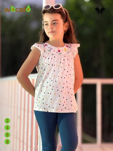 تي شيرت بناتي صيفي منقط أنيق - خامة باردة ومريحة ل...