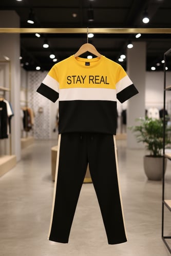 ترنج كاجول تيشرت كحلي مزين بخط ابيض واحمر مع بنطلو...