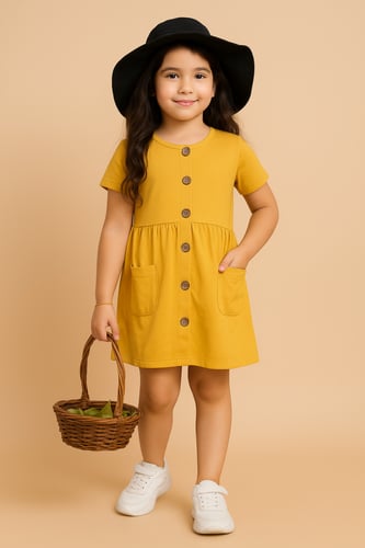 فستان بناتي صيفي بأزرار أمامية – خامة قطن