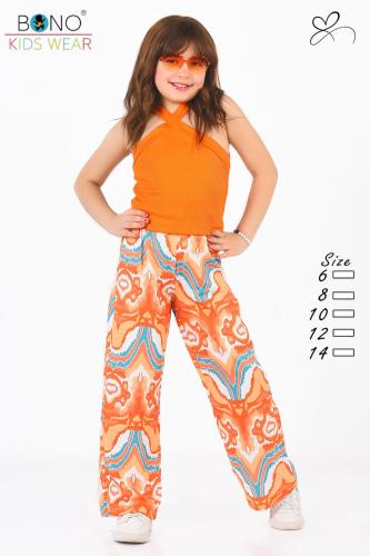 طقم بناتي صيفي (أورنج) - كروب توب ريب مضلع وبنطلون...