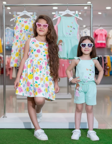 فستان قطن ابيض بالورود+ سالوبيت منت