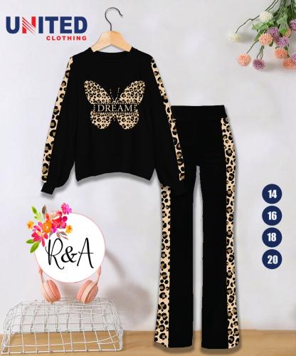 طقم خروجي بناتي أنيق بلوزة بأكمام منقطة وتصميم فرا...