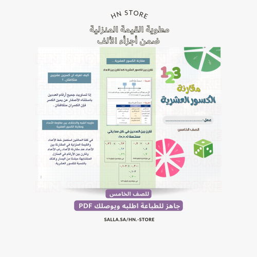 مطوية مقارنة الكسور العشرية للصف الخامس PDF
