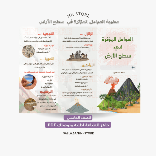 مطوية العوامل المؤثرة في سطح الأرض للصف الخامس PDF