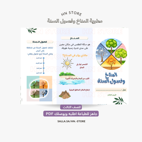 مطوية المناخ وفصول السنة للصف الثالث PDF