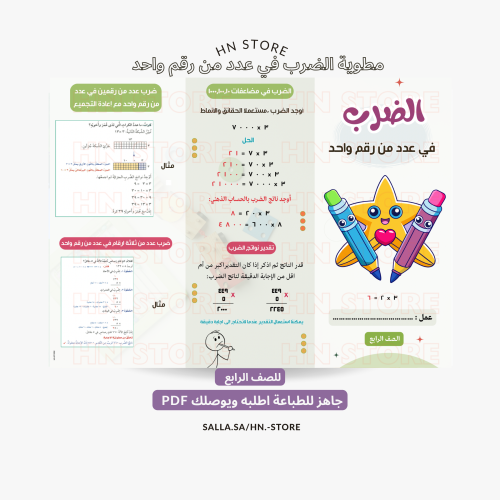مطوية الضرب في عدد من رقم واحد للصف الرابع PDF