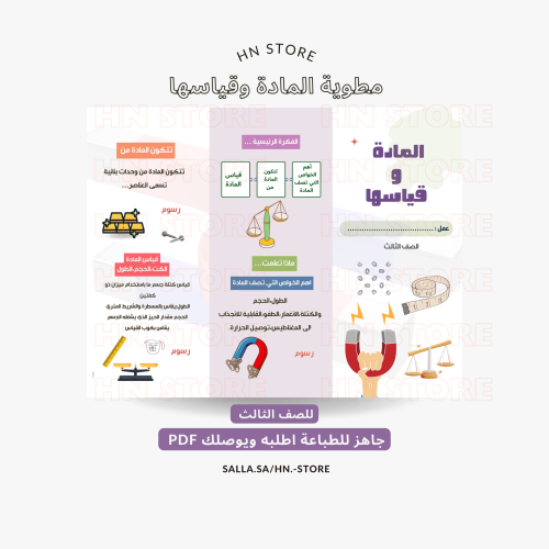 مطوية المادة وقياسها للصف الثالث PDF