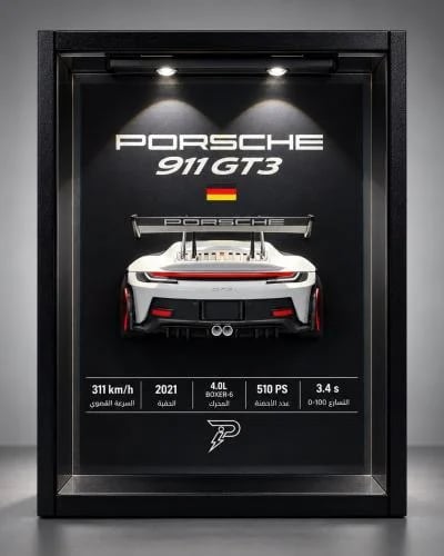 مجسم بورش 911 GT3 ثلاثي الأبعاد بإطار فاخر وإضاءة...