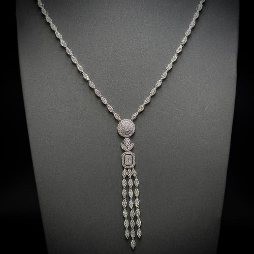 طقم بعقد طويل فضة عيار 925 مكون من 4 قطع