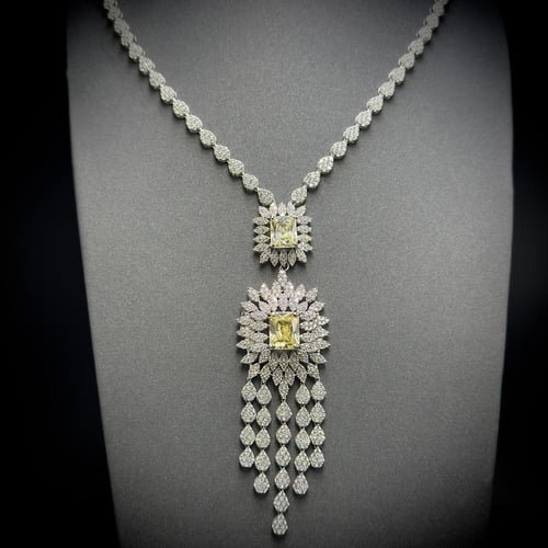 طقم بعقد طويل فضة عيار 925 مكون من 4 قطع