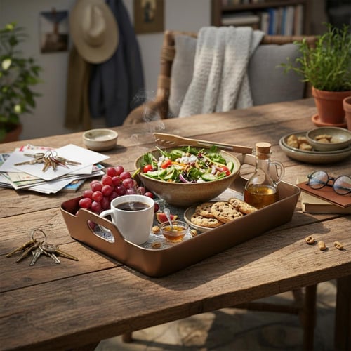 صحن تقديم أكريلك مستطيل لون بني بقاعدة شفاف - AL-1...