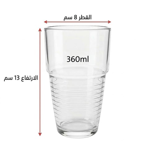 طقم كاسات عصير زجاج – 4 حبات × 360 مل