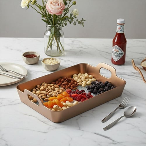 صحن تقديم أكريلك مستطيل لون بني بقاعدة شفاف - AL-1...