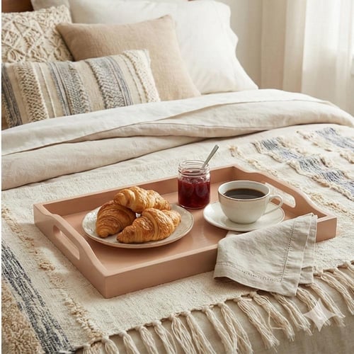 صحن تقديم بلاستيك مستطيل بتصميم خشبي - AL-11745-3