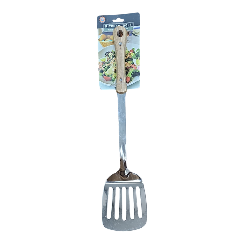 ملعقة مطبخ معدنية ذات ثقوب بمقبض خشبي - AL-5976-23