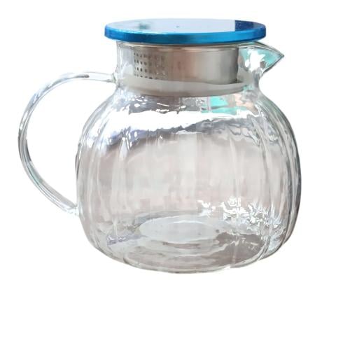 ابريق شاي زجاجي شفاف على شكل اليقطين 1لتر