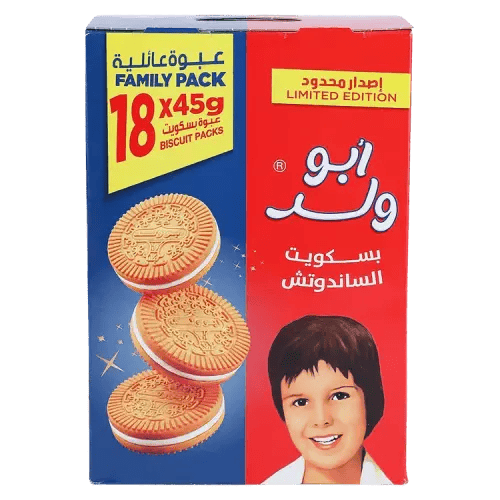 بسكويت عائلي أبو ولد – ساندويتش كريمي – 18 × 45 جم