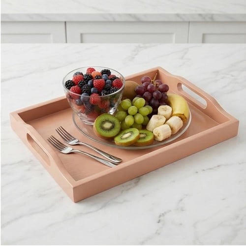 صحن تقديم بلاستيك مستطيل بتصميم خشبي - AL-11745-3