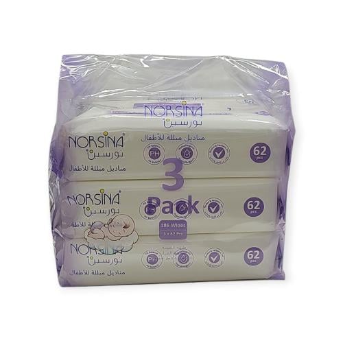 مناديل مبللة للأطفال – من نورسين – 3 عبوات × 62 من...