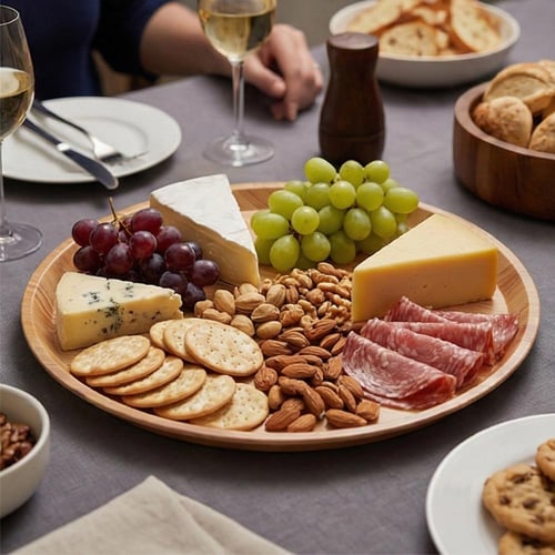 صحن تقديم بلاستيك دائري لون خشبي - 1- 10914 -AL