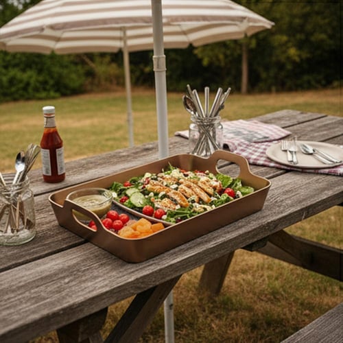 صحن تقديم أكريلك مستطيل لون بني بقاعدة شفاف - AL-1...