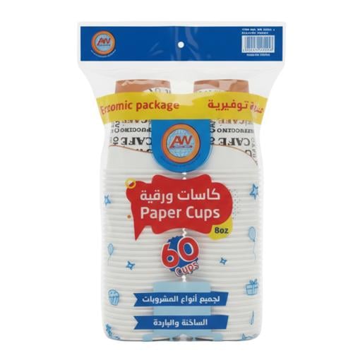 كاسات ورقية ٨ أونص من عالم الوسام – 60 كأس