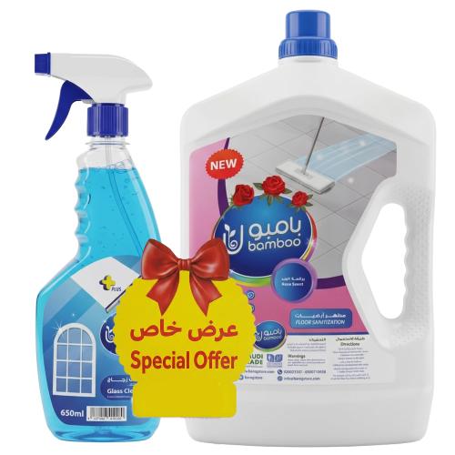 مطهر أرضيات برائحة الورد من بامبو - 3 لتر + منظف ز...