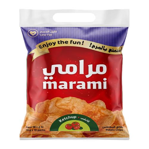 مرامي شرائح البطاطس بنكهة الكاتشب – 1 كيس × 18 حبة