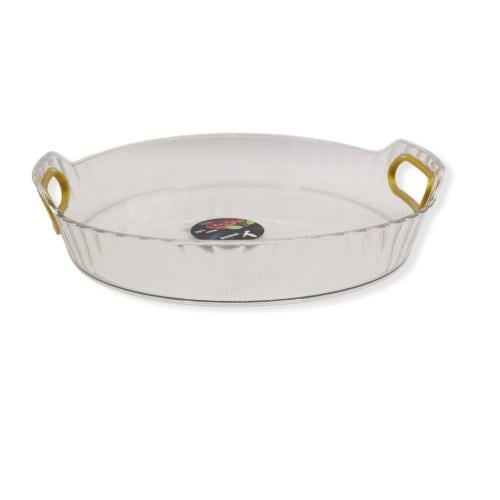 صحن تقديم أكريلك دائري شفاف بمقابض ذهبي - AL-6972-...