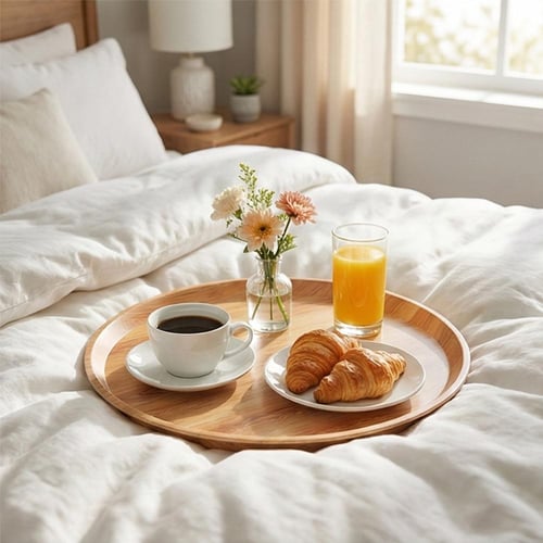 صحن تقديم بلاستيك دائري لون خشبي - 1- 10914 -AL