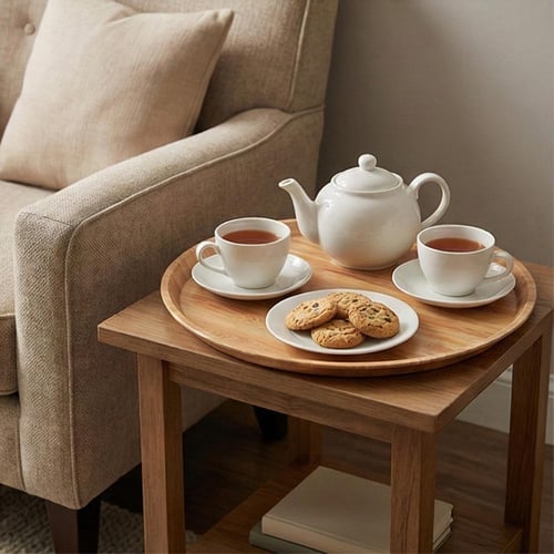 صحن تقديم بلاستيك دائري لون خشبي - 1- 10914 -AL