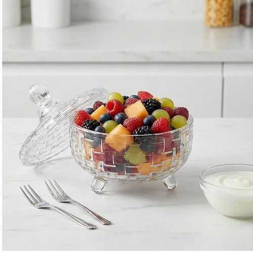 طقم سكريات زجاج دائري بغطاء – 1 طقم × 2 حبات - AL-...