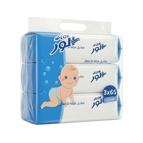 الور مناديل مبللة للأطفال أزرق – 3 شدات × 65 منديل