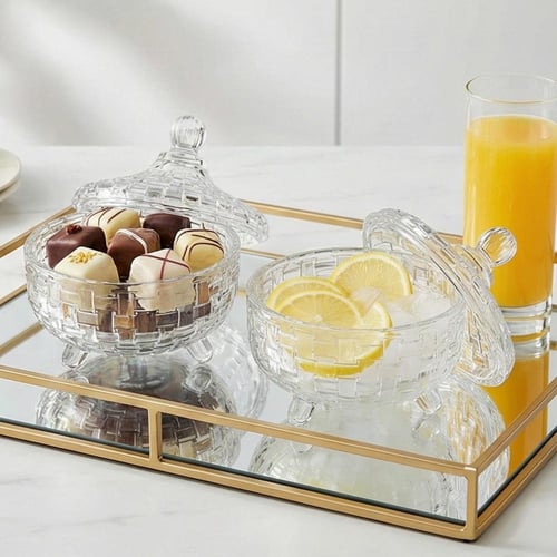 طقم سكريات زجاج دائري بغطاء – 1 طقم × 2 حبات - AL-...