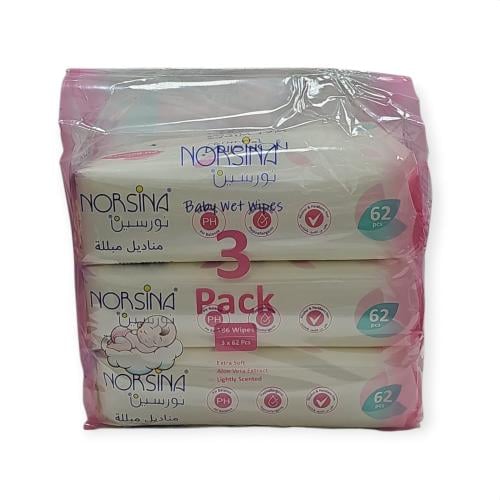 مناديل مبللة للأطفال – من نورسين – 3 عبوات × 62 من...