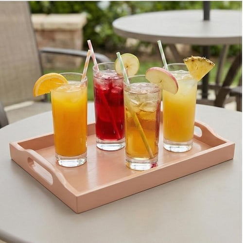 صحن تقديم بلاستيك مستطيل بتصميم خشبي - AL-11745-3