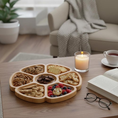 صحن تقديم خشبي دائري مقسم - AL-6299