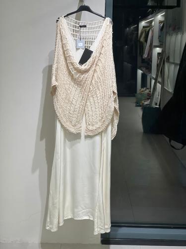 White silk dress with open knit