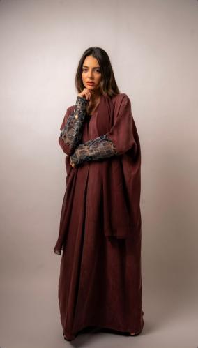 Sequin sleeve - Maroon with navy/silver/gold beadi...